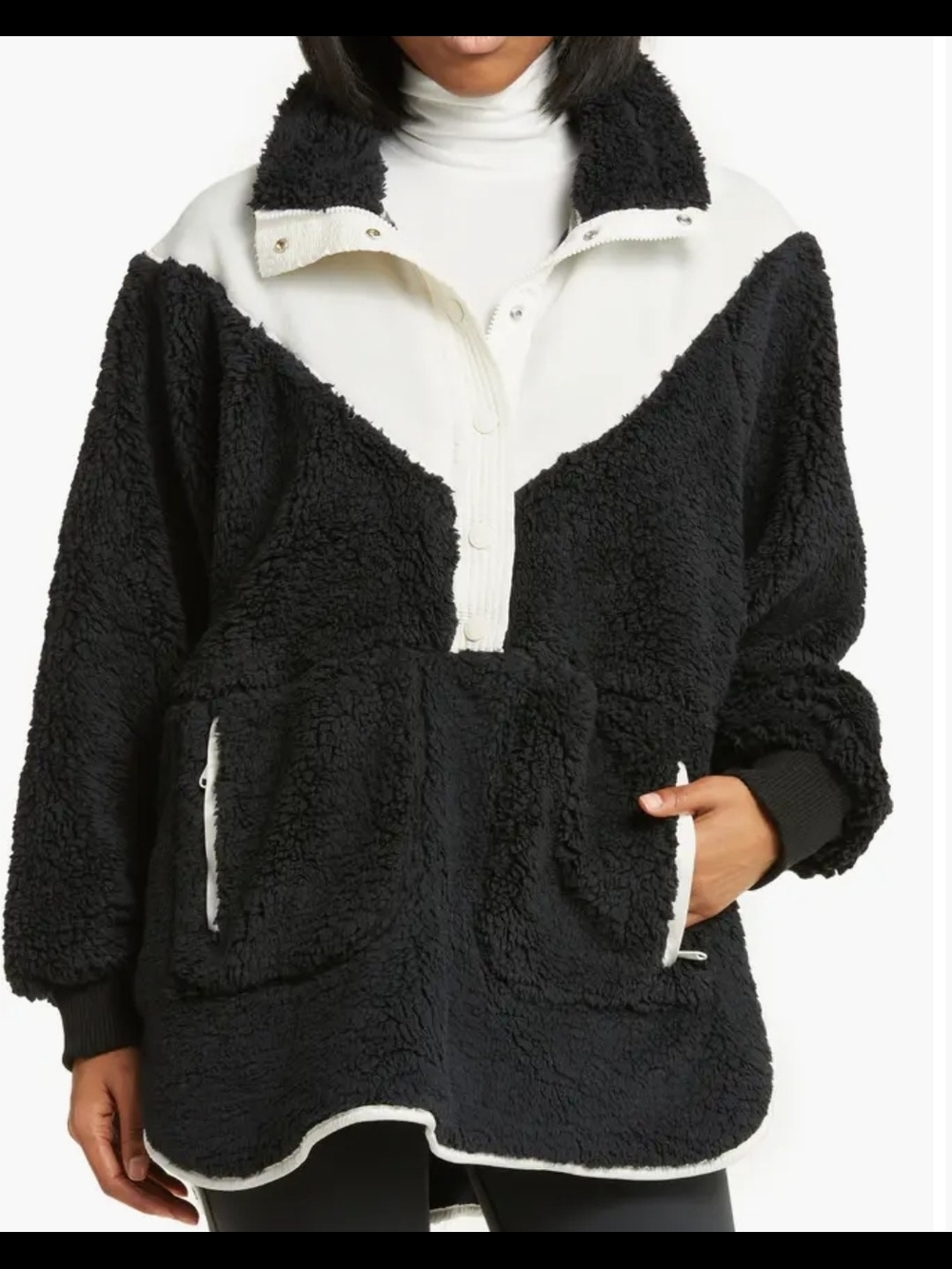 Free People Movement Fall to Rise Black & White Thick Full Zip Fleece